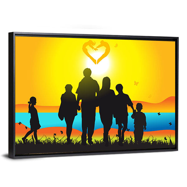 Happy Family Walks On Nature Canvas Wall Art-1 Piece-Floating Frame-24" x 16"-Tiaracle