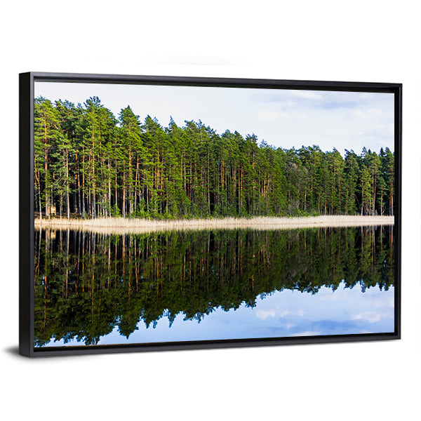 Forest Reflection In Lake Canvas Wall Art-3 Horizontal-Gallery Wrap-25" x 16"-Tiaracle