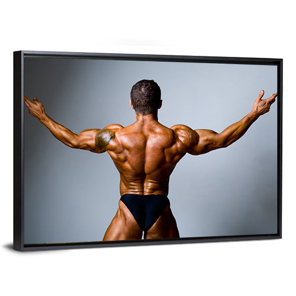 Bodybuilder Showing His Biceps Canvas Wall Art-1 Piece-Floating Frame-36" x 24"-Tiaracle