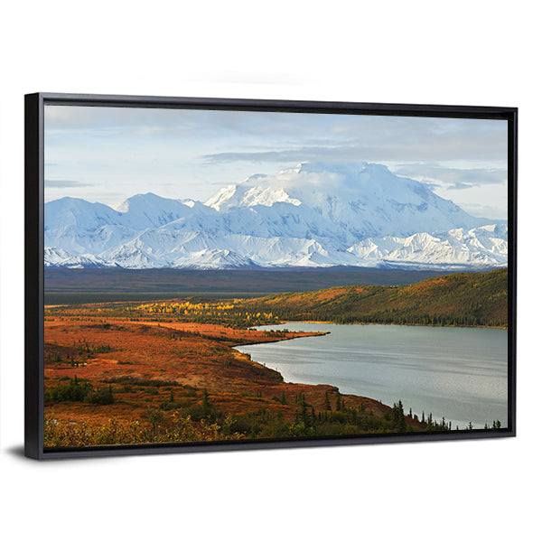 Denali Mountain And Wonder Lake At Sunrise Canvas Wall Art-1 Piece-Floating Frame-36" x 24"-Tiaracle