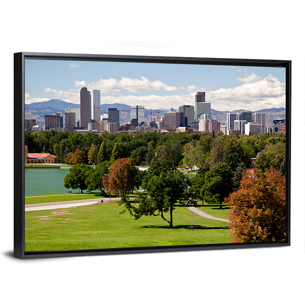 Denver Skyline Canvas Wall Art-1 Piece-Floating Frame-36" x 24"-Tiaracle