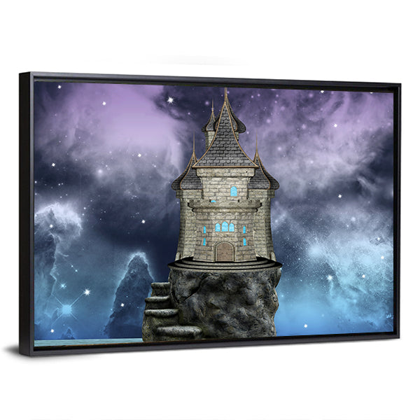 Fairy Tale Castle on a Rocky Island Canvas Wall Art