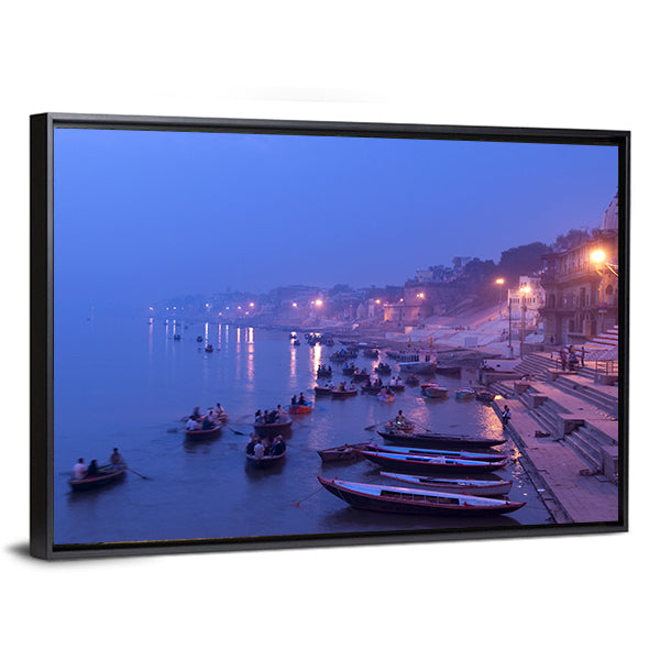 Morning On Ganges River Canvas Wall Art-1 Piece-Floating Frame-24" x 16"-Tiaracle
