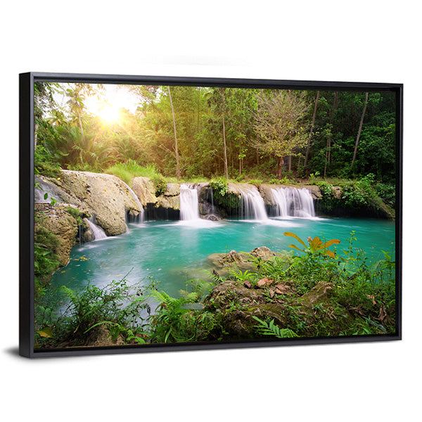 Deep Forest Waterfall Philippines Canvas Wall Art-1 Piece-Floating Frame-36" x 24"-Tiaracle