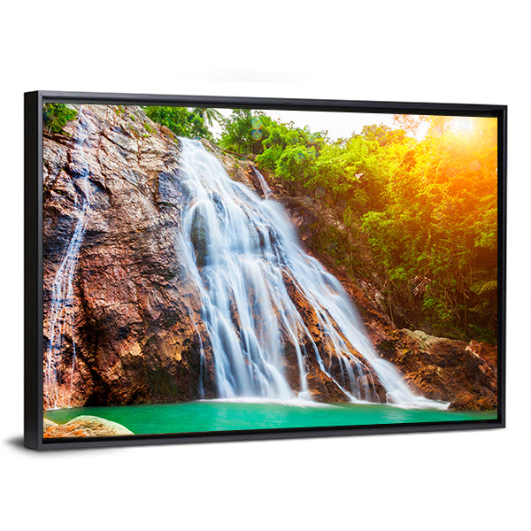 Na Muang Waterfalls Canvas Wall Art-1 Piece-Floating Frame-24" x 16"-Tiaracle