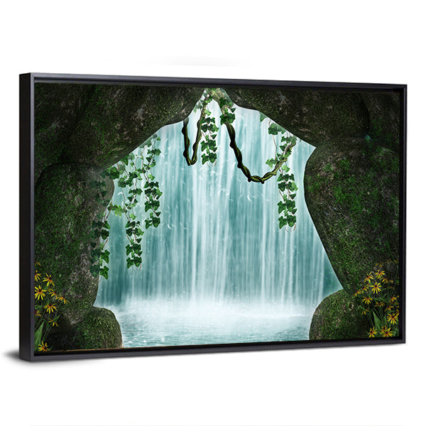 Cave and Waterfall Artwork Canvas Wall Art