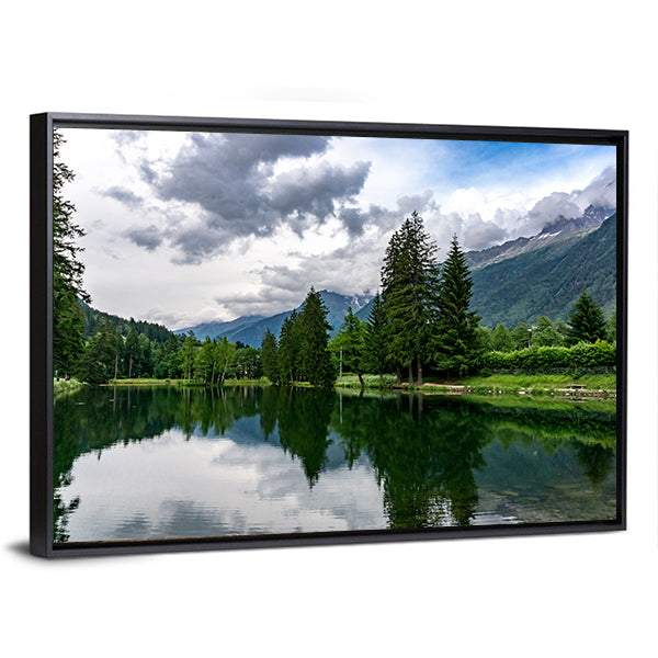 Lake Gaillands With Mont Blanc Canvas Wall Art-1 Piece-Floating Frame-24" x 16"-Tiaracle