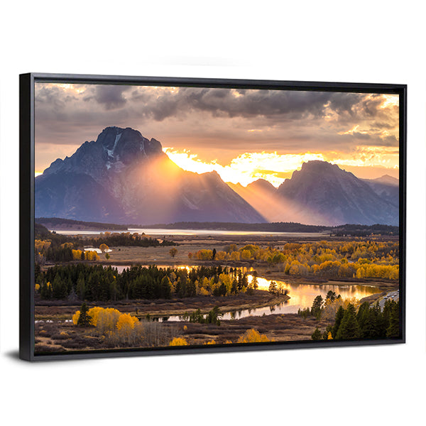 Grand Teton Sunrise Over River Valley Canvas Wall Art