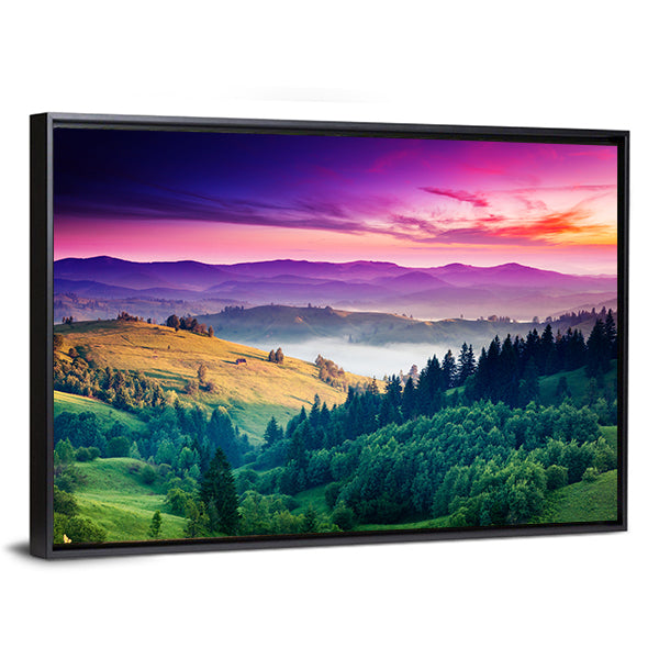 Fantastic Morning Mountain Landscape Canvas Wall Art-1 Piece-Floating Frame-36" x 24"-Tiaracle