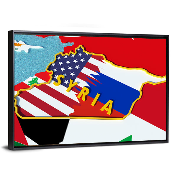 Map Of Syria Canvas Wall Art-1 Piece-Floating Frame-36" x 24"-Tiaracle