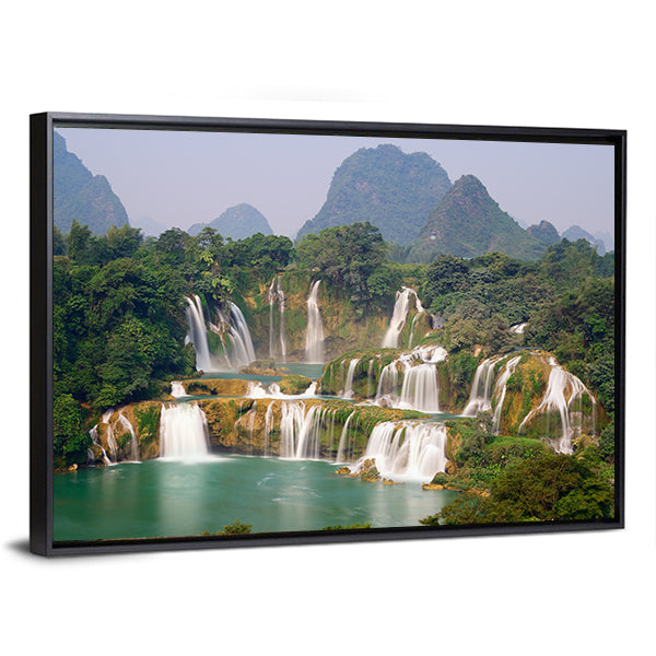 Ban Goic Waterfall In China Canvas Wall Art-1 Piece-Floating Frame-36" x 24"-Tiaracle