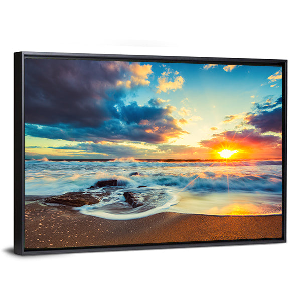 Cloudscape Over The Sea Canvas Wall Art-1 Piece-Floating Frame-36" x 24"-Tiaracle