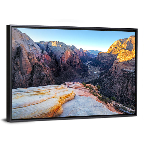 Mountain Valley In Zion Canvas Wall Art-1 Piece-Floating Frame-24" x 16"-Tiaracle
