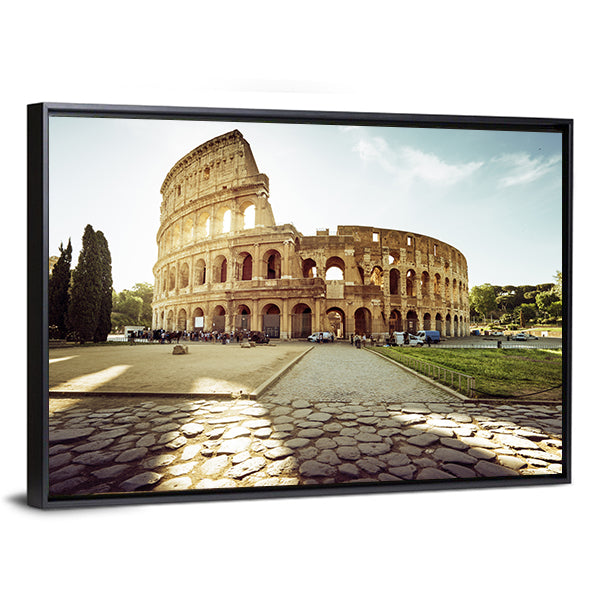 Colosseum In Rome And Morning Sun Italy Canvas Wall Art-1 Piece-Floating Frame-36" x 24"-Tiaracle