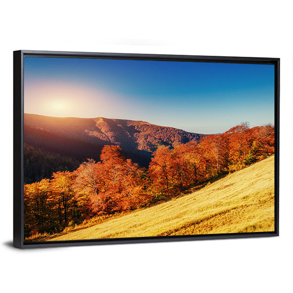 Forest Road In Autumn Canvas Wall Art-1 Piece-Floating Frame-36" x 24"-Tiaracle