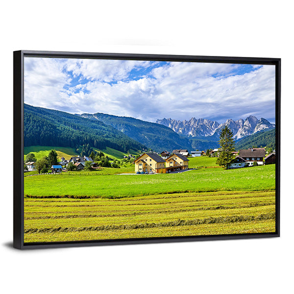 Austrian Village &amp; Meadows Canvas Wall Art-3 Horizontal-Gallery Wrap-25" x 16"-Tiaracle