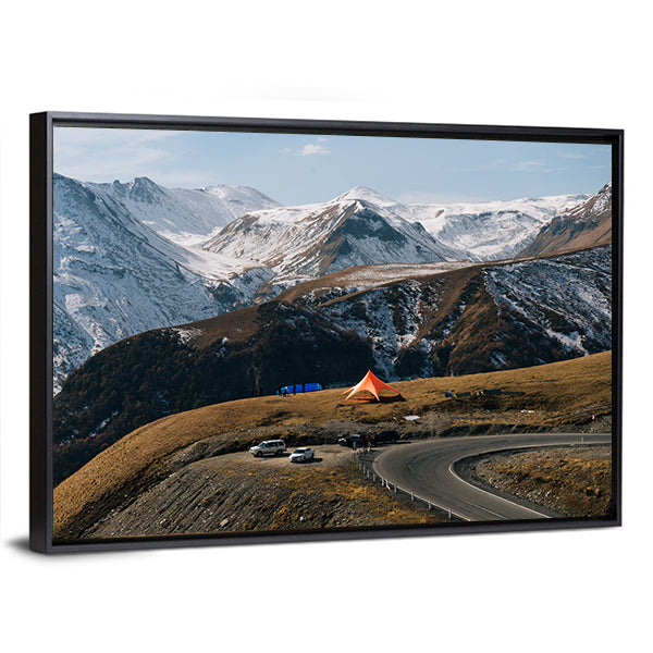 Winding Mountain Road with Snow-capped Peaks Canvas Wall Art