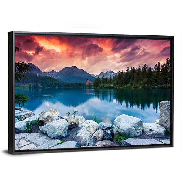 Mountain Lake In National Park High Tatra Canvas Wall Art-1 Piece-Floating Frame-36" x 24"-Tiaracle