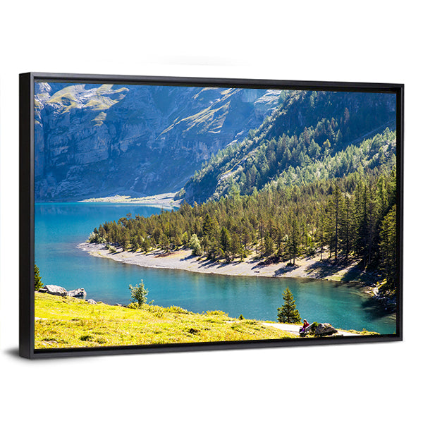 Oeschinen Lake Canvas Wall Art-1 Piece-Floating Frame-36" x 24"-Tiaracle