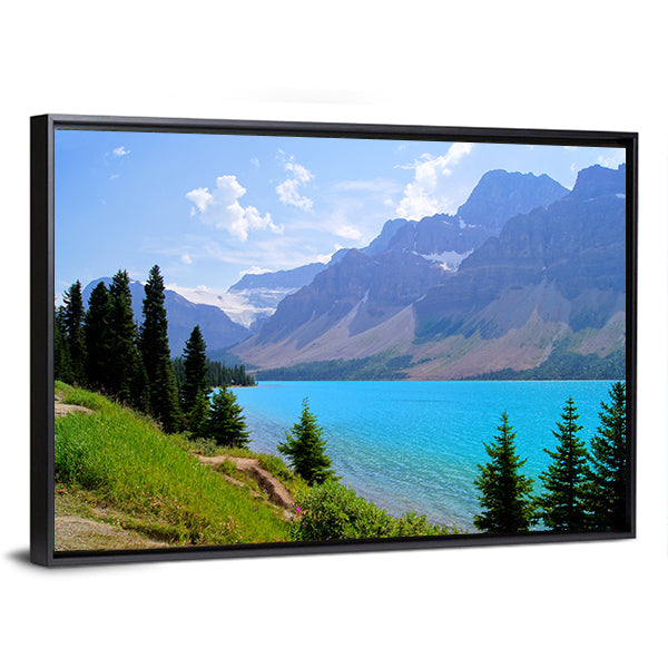 Bow Lake In Canada Canvas Wall Art-1 Piece-Floating Frame-36" x 24"-Tiaracle