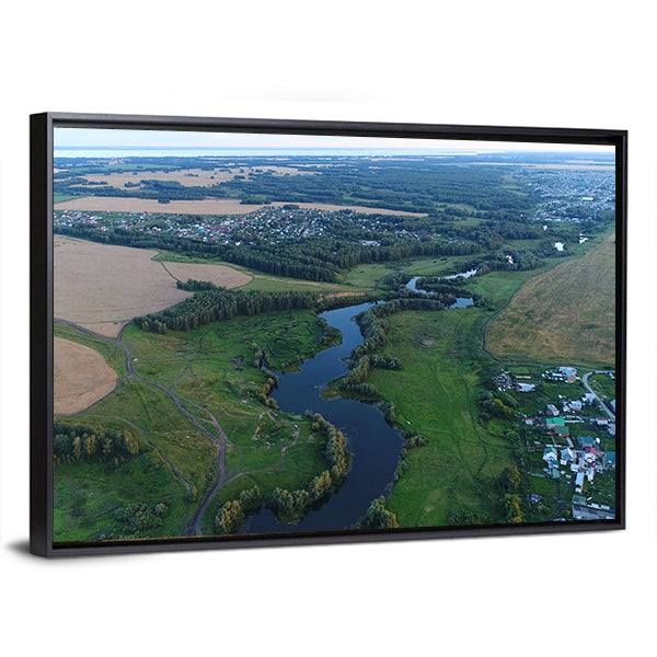 Drone View Of River Canvas Wall Art-1 Piece-Floating Frame-36" x 24"-Tiaracle