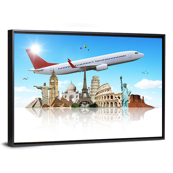 Famous Monuments Of The World Canvas Wall Art-1 Piece-Floating Frame-36" x 24"-Tiaracle