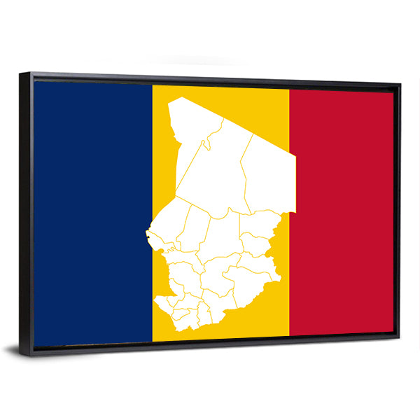 Map In Chad Flag Canvas Wall Art-1 Piece-Floating Frame-24" x 16"-Tiaracle