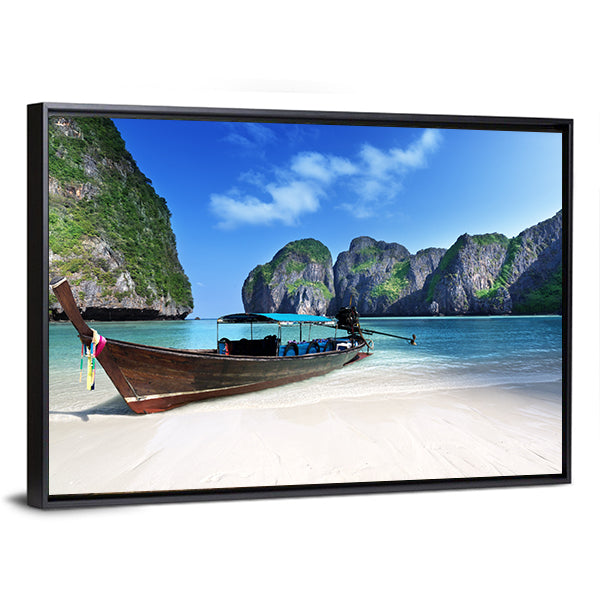 Longtail Boat at Maya Bay, Thailand Canvas Wall Art