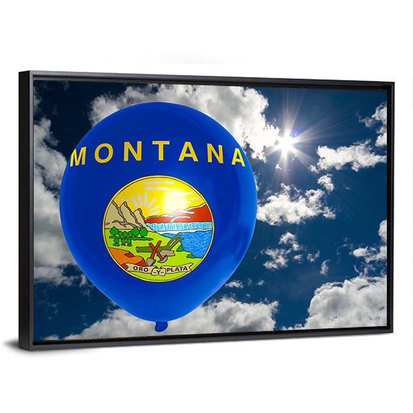 Montana Flag On Balloon Canvas Wall Art-1 Piece-Floating Frame-24" x 16"-Tiaracle