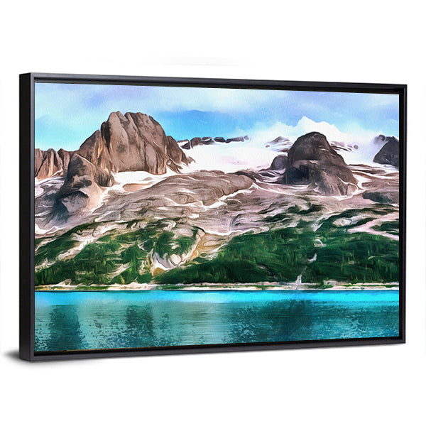 Turquoise Mountain Lake with Snow-capped Peaks Canvas Wall Art