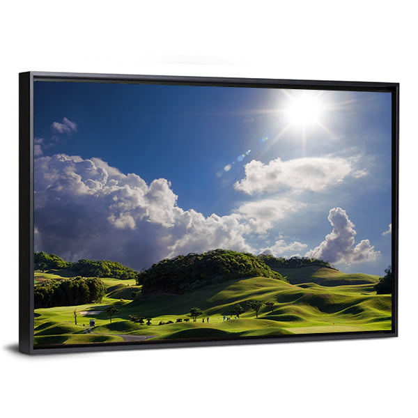 Sunlit Golf Course Over Rolling Hills Canvas Wall Art