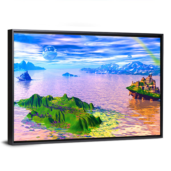 Glowing Floating Islands with Castle Canvas Wall Art