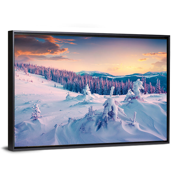 Colorful Winter Sunrise In The Mountains Canvas Wall Art-1 Piece-Floating Frame-36" x 24"-Tiaracle