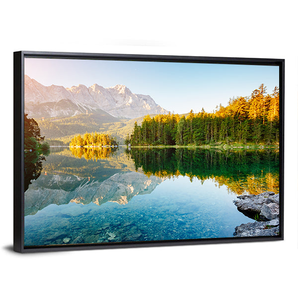Lake Eibsee in Sunlight Canvas Wall Art