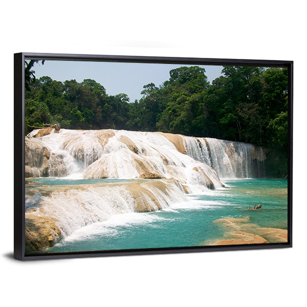 Agua Azul Waterfall Canvas Wall Art-1 Piece-Floating Frame-36" x 24"-Tiaracle