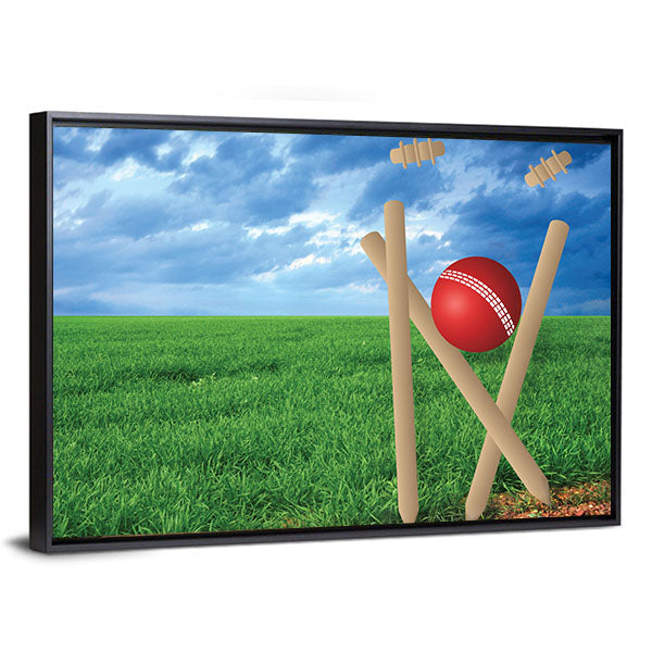 Grass And Cricket Set With Blue Sky Canvas Wall Art-1 Piece-Floating Frame-36" x 24"-Tiaracle