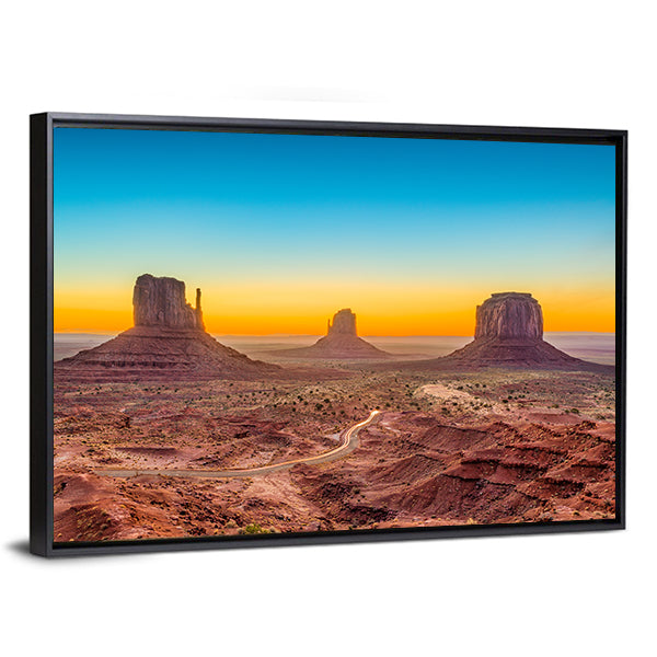 Monument Valley At Dawn Canvas Wall Art-1 Piece-Floating Frame-24" x 16"-Tiaracle