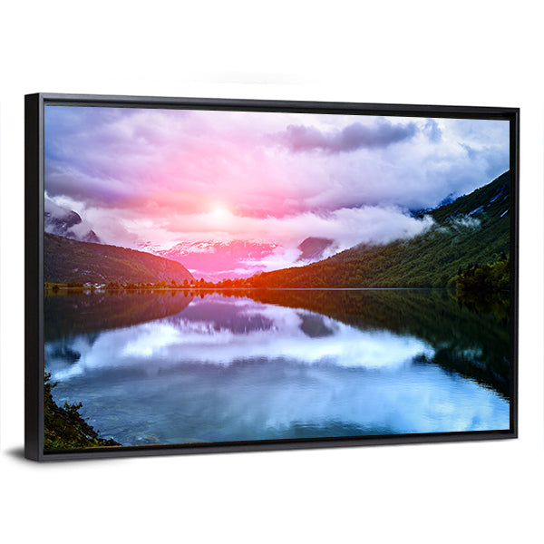 Norwegian Lake at Sunset Canvas Wall Art