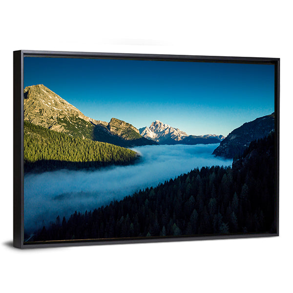 Morning Fog Over Forest Canvas Wall Art-1 Piece-Floating Frame-24" x 16"-Tiaracle