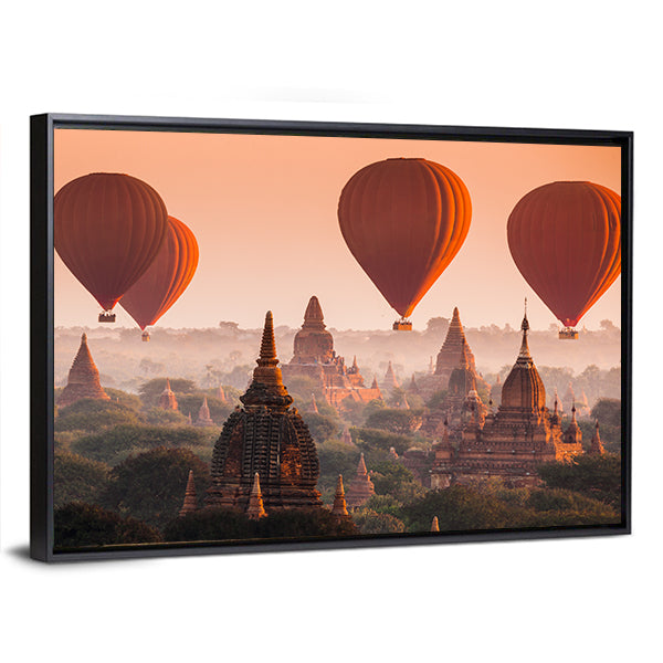 Hot Air Balloon Over Bagan Canvas Wall Art-1 Piece-Floating Frame-36" x 24"-Tiaracle