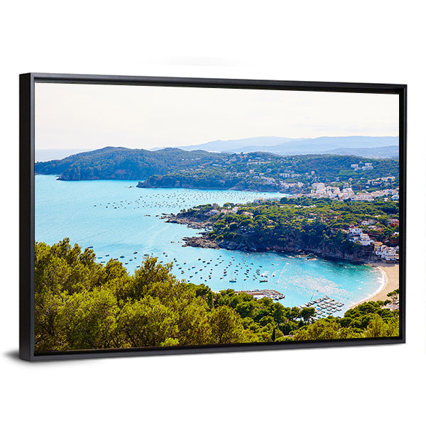 Costa Brava Calella Aerial View Canvas Wall Art-1 Piece-Floating Frame-36" x 24"-Tiaracle