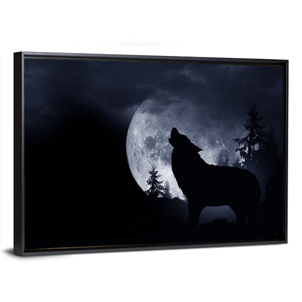 Howling Wolf With Full Moon Canvas Wall Art