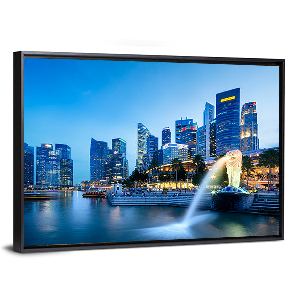 Merlion Skyline Singapore Canvas Wall Art-1 Piece-Floating Frame-36" x 24"-Tiaracle