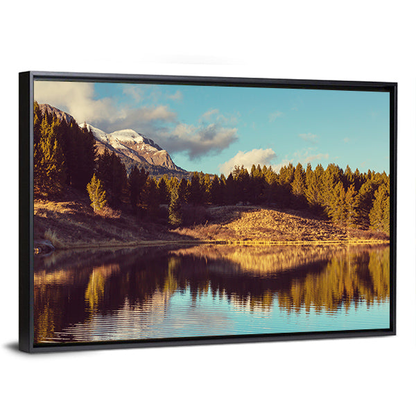 Lake In Rocky Mountains Canvas Wall Art-1 Piece-Floating Frame-24" x 16"-Tiaracle