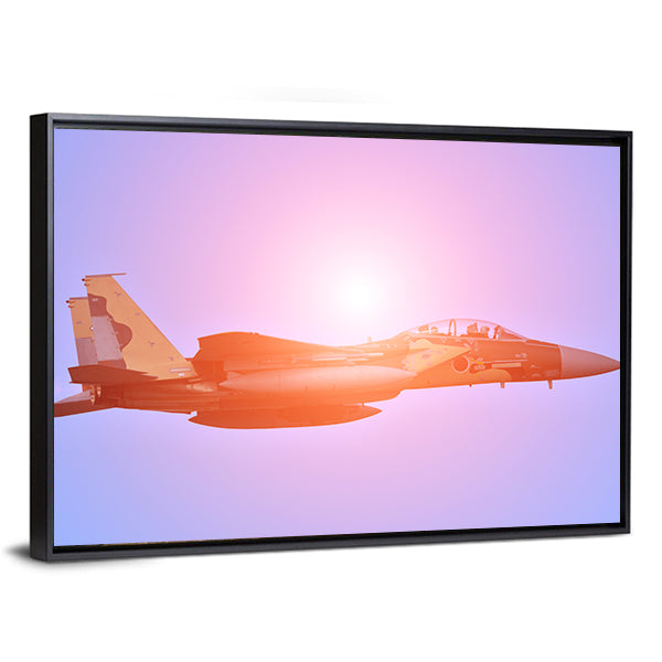 Military Fighter Jet at Sunset Canvas Wall Art