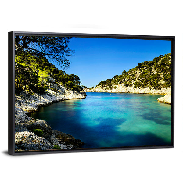 Calanques Of Port Pin In Cassis In France Canvas Wall Art-1 Piece-Floating Frame-36" x 24"-Tiaracle