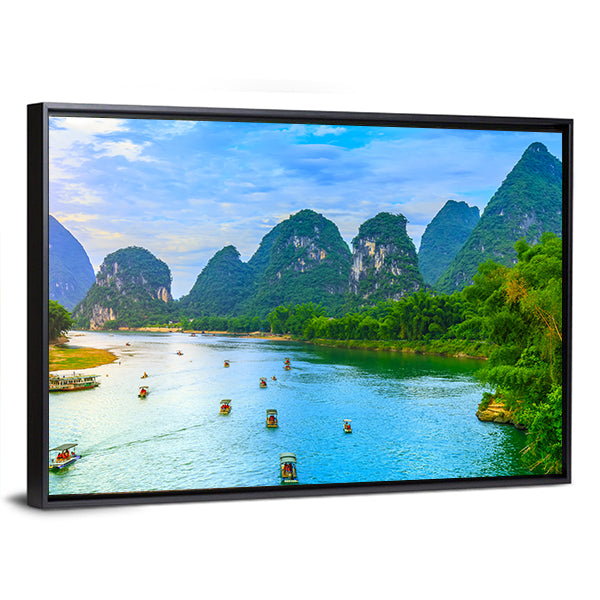 Guilin Lijiang River landscape in Yangshuo Canvas Wall Art-1 Piece-Floating Frame-36" x 24"-Tiaracle