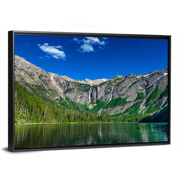 Lake With Forest &amp; Mountains Canvas Wall Art-1 Piece-Floating Frame-24" x 16"-Tiaracle