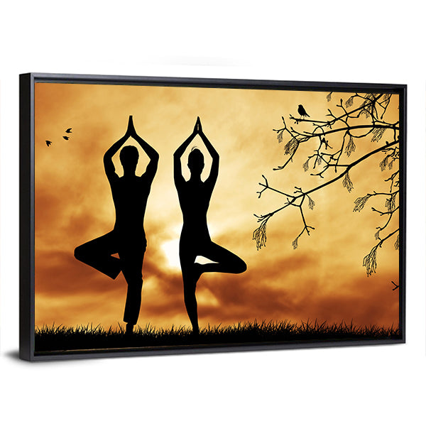Couple Doing Yoga Canvas Wall Art-1 Piece-Floating Frame-36" x 24"-Tiaracle