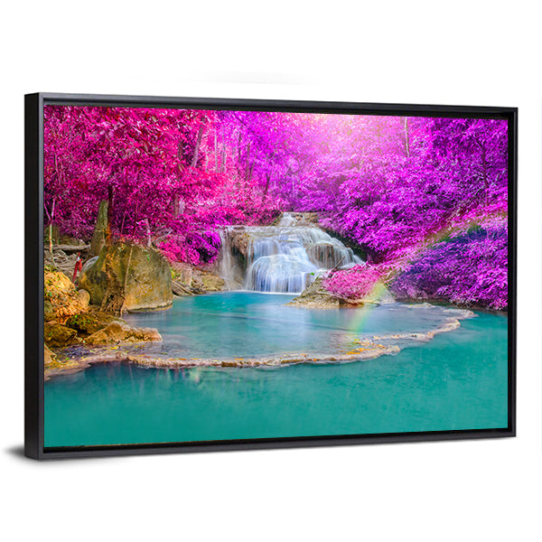 Erawan Waterfall Canvas Wall Art-1 Piece-Floating Frame-36" x 24"-Tiaracle